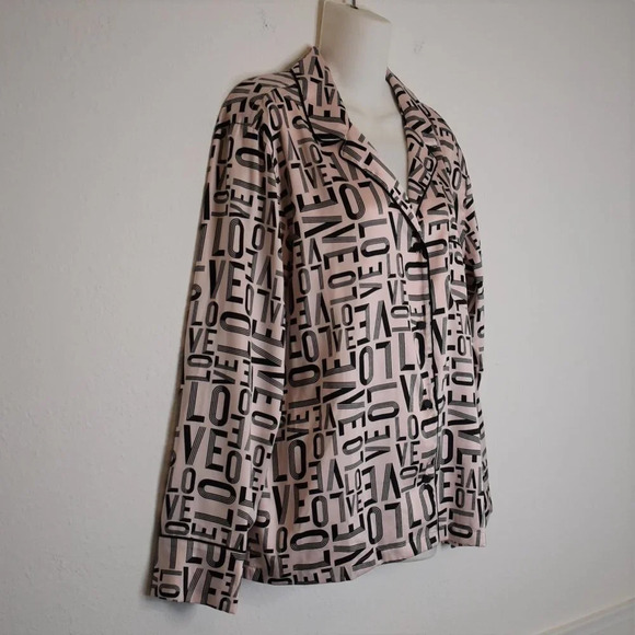 Victorias Secret Love Pajama Shirt Sz M Pink Satin Button Down Sleep Lounge PJs - Picture 5 of 15